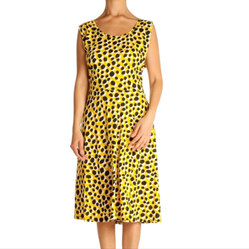 LulaRoe Yellow Leopard Fit &‎ Flair Sleeveless Midi Dress Women's size L Casual